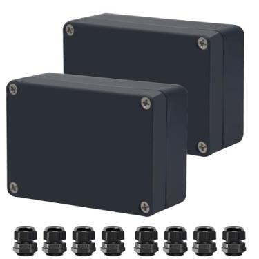 Imagem de Raculety Project Box ABS Preto Caixas Elétricas IP65 Caixa Impermeável Externa Caixa de Junção Eletrônica Caixa de Alimentação com Glândulas de Cabo para Projeto DIY 83 x 58 x 33 mm