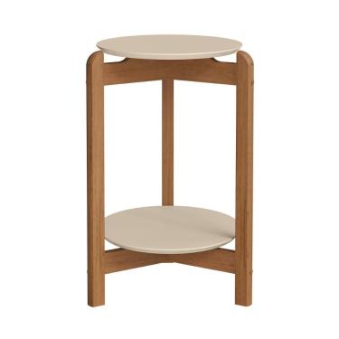 Imagem de Mesa Lateral Sala Lizz Com Pés De Madeira Maciça Off White cedro