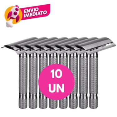 Imagem de Kit Aparelho Barbeador Manual Metal Clássico Vintage Retrô Com 01 Lâmi