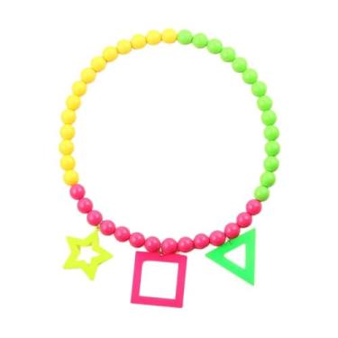 Imagem de A-yeite Acessórios de fantasia femininos dos anos 80, colares quadrados triangulares coloridos de acrílico neon para festa brilhante dos anos 80 e 90, Acrílico, Sem Pedra Preciosa