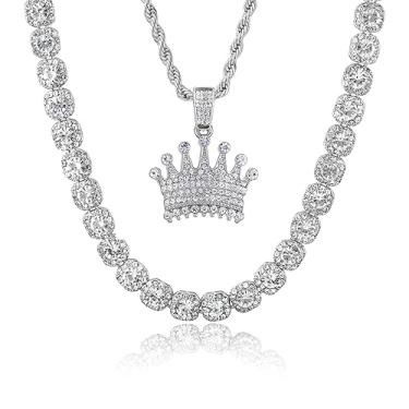 Imagem de ICE STAR Corrente masculina luxuosa de 11 mm quadrada de 11 mm - joia elegante com diamantes simulados, zircônia cúbica em liga durável - disponível em acabamento dourado ou prateado 14k, Medium