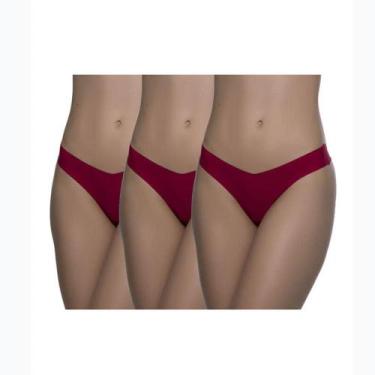 Imagem de Kit com 3 Calcinhas Fio Dental BR Lingerie 1148 Corte à Laser, Rubi, M