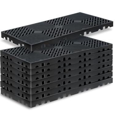 Imagem de TMINEL Paletes de plástico preto para armazenamento de porão Paletes a granel com grade para venda Palete de plástico leve almofada de armazenamento impermeável para almofada externa para animais de