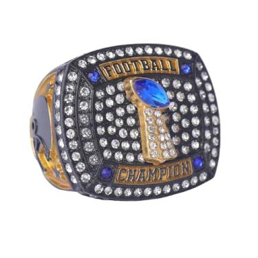 Imagem de TOPSPORTSJEWELRY Pacote com 12 peças FFT02 6 Styles Football Championship Trophy Ring Champion and Finalist Awards Finger Size 9 (pacote com 12 Black Champion)