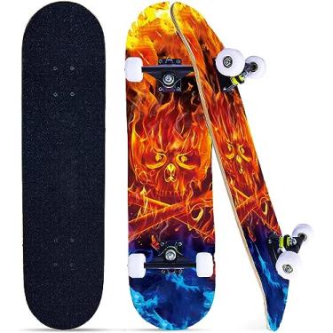 Imagem de Skates para iniciantes, crianças, meninos, meninas e adultos, 78,7 cm x 20,3 cm, skate completo profissional, 8 camadas de madeira de bordo, duplo chute côncavo, fascinante legal, sólido e durável