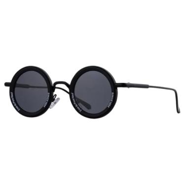 Imagem de VFDHN Óculos de sol da moda masculino, redondo, armação de metal, para dirigir ao ar livre, ultravioleta (preto areia)