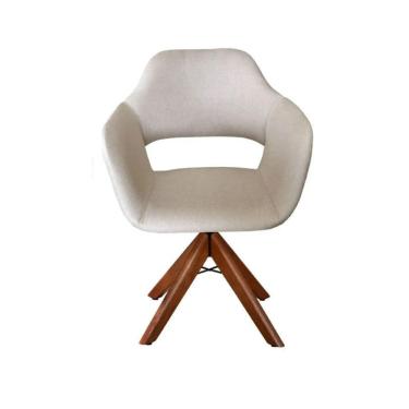 Imagem de Poltrona Decorativa Zara Pé Giratório Em Madeira Bege