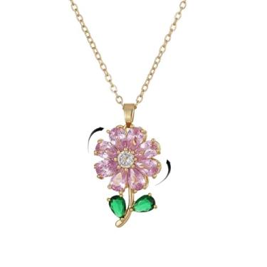 Imagem de Colares femininos delicados de margarida com zircônia cúbica, banhado a ouro, girando, girando, brilhante, cristal, zircônia cúbica, floral, corrente ajustável, colar gargantilha de ansiedade, joias