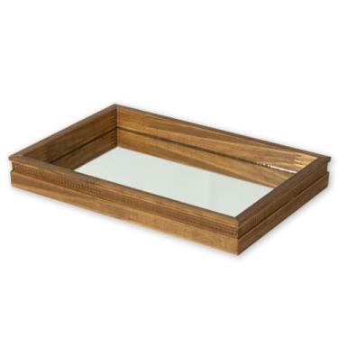Imagem de Bandeja Espelhada Pequena ou Grande de Madeira Maciça Decoração Cozinha Banheiro Sala Quarto(22x32cm - Marrom Claro)