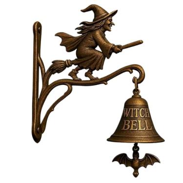 Imagem de Sino de jantar ao ar livre, sinos de bruxa para porta vintage de Halloween com bruxa voadora na vassoura para proteção da casa, sinos pendurados para varanda, portão de jardim, decoração de bruxaria