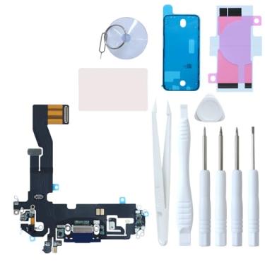 Imagem de LOZOP Substituição de porta de carregamento para iPhone 12, conector de dock e montagem de microfone com ferramentas de reparo para iPhone 12 6,1 polegadas todas as operadoras (azul)