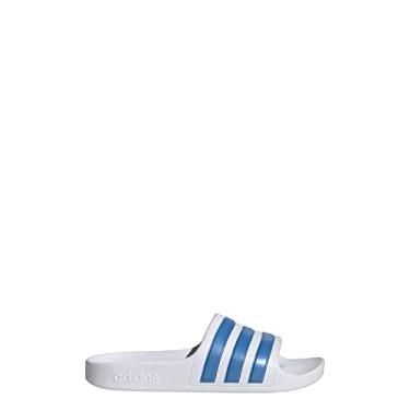 Imagem de adidas Adilette Aqua infantil unissex, Branco/Azul Fusion Metálico/Branco, 4 Little Kid