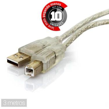 Imagem de Cabo Usb Impressora Ab - 3 Metros - Kit 10 - Cirilo Cabos