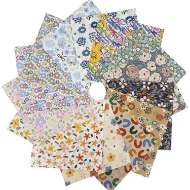 Imagem de Quadrados de tecido 100% algodão floral geométrico de 25,4 cm - 42 peças de material de artesanato de costura de patchwork pré-cortado de 25 x 25 cm para projetos DIY