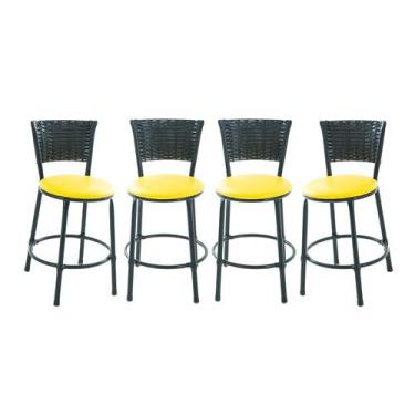 Imagem de Combo 4 banquetas banco baixo junco preto balcão cozinha area - ESPAÇO