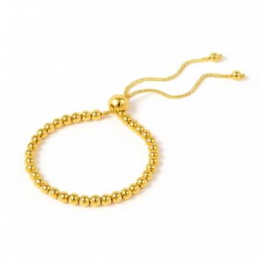 Imagem de Bracelete Aço Inoxidável Fino Bola Gravata Dourado Banhado Ouro 18K-Pulseira Feminina Delicada Bolinha Gravatinha Aço Inox Cirúrgico Folheado Ouro18k Elegante-Presente Feminino Ajustável Minimalista Versátil Moderno