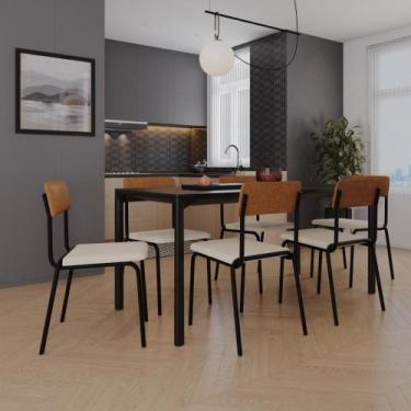 Imagem de Conjunto 4 Cadeiras de Jantar Fit Tecido Mesclado Est.Preta - Metalig