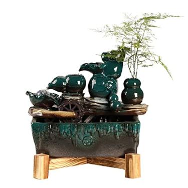 Imagem de XFNVXC Fonte decorativa interna de mesa fonte de mesa de cerâmica para mesa de trabalho ornamentos de água corrente para sala de estar escritório ornamentos decorativos fonte de jardim para casa