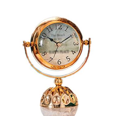 Imagem de Relógio de mesa nórdico dourado vintage decoração de casa espelho retro relógio despertador de metal mesa sala de estar lareira relógio de mesa