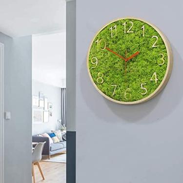 Imagem de Relógio de parede de 30 cm, relógio de arte criativa silencioso com moldura de madeira, escala numeral tridimensional gravada, para crianças, sala de estar, quarto, cozinha, escola, decoração de