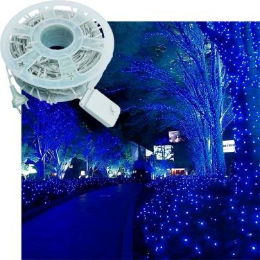 Imagem de Pisca Cordão Varal Natalino 300 Lâmpadas LEDs Azul 50m 220v