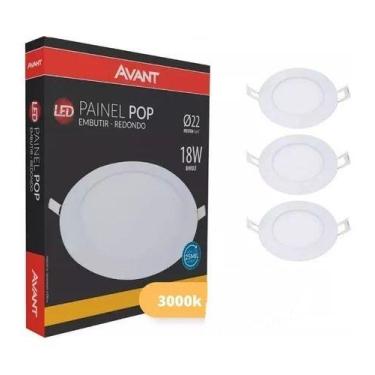 Imagem de Kit 4 Painéis Led Plafon Embutir Redondo 18w 3000k Biv Avant, 100V/240