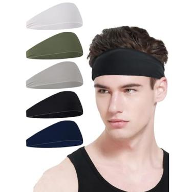 Imagem de Bandanas esportivas masculinas, pacote com 5, faixa de transpiração esportiva para corrida, ciclismo, basquete, ioga, faixa de cabeça esportiva tamanho único