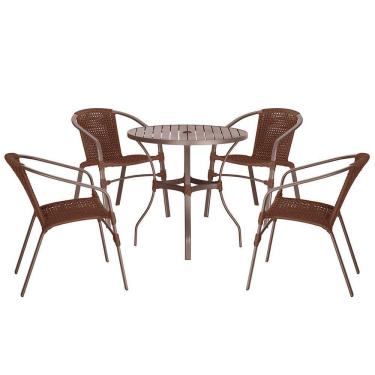 Imagem de 04 Cadeiras Floripa E Mesa Roma 80cm Marrom Trama Original Marrom