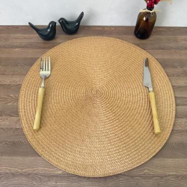 Imagem de Lugar Jogo Americano Redondo Mesa Posta Cozinha Jantar Decorativo Sousplat Tramado Flexível (4, Marrom Caramelo)
