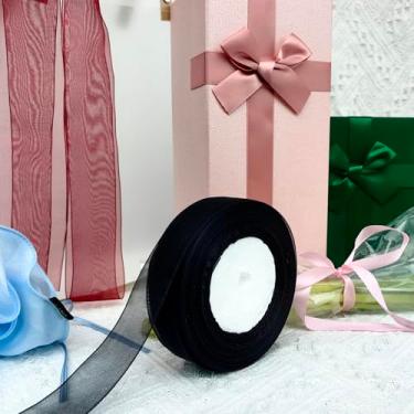 Imagem de Fita de organza preta sólida de 1,5 m, 1 rolo para embrulho de presente, laços de artesanato, decoração de casamento e festa