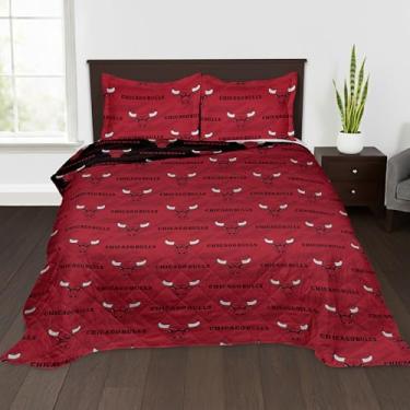 Imagem de NORTHWEST Cobertor acolchoado NBA Chicago Bulls King com 2 fronhas, roupa de cama macia e aconchegante, todas as estações, 228 x 228 cm
