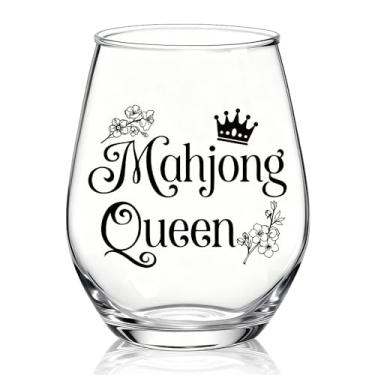Imagem de XQLZY Mahjong Queen Taça de vinho sem haste, presentes engraçados de taça de vinho Mahjong para mulheres jogador de Mahj amante do jogo de azulejos, presentes de Natal de aniversário de ação de graças