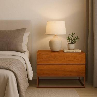 Imagem de Mesa De Cabeceira Retrô Alto Padrão Com 2 Gavetas Base Cobre Naturale