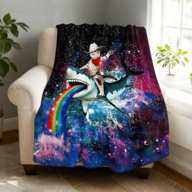 Imagem de Cobertor de lã de gato montando tubarão 101,6 x 127 cm para sofá cama, cobertor de flanela de microfibra super macio e aconchegante leve para mulheres, homens e crianças