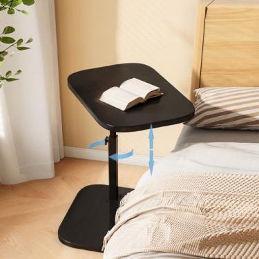 Imagem de Vorriop Mesa ajustável com pedestal para espaços pequenos, mesa de canto em forma de C pode girar 360° e a altura do sofá pequena bandeja de TV pode ser ajustada para sofá