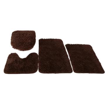 Imagem de Insun Conjunto de tapetes de banheiro 4 peças com tampa de vaso sanitário e tapetes em forma de U, tapetes de banho felpudos felpudos antiderrapantes laváveis marrom