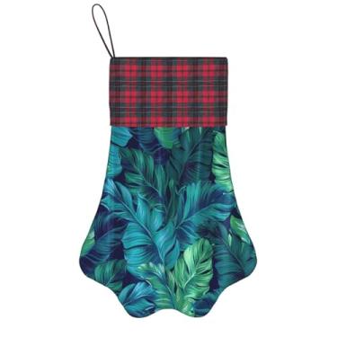 Imagem de SKKNT Meias de Natal com estampa de folhas de palmeira tropicais, animais de estimação, decoração de Natal, cães, gatos, árvores, doces, presente, conveniente