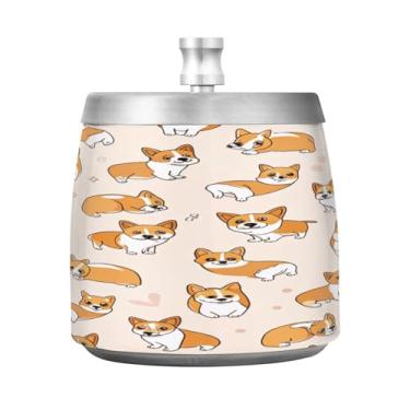 Imagem de Qilmy Cinzeiro de aço inoxidável Corgis com tampa - Cinzeiro de cigarro à prova de vento sem cheiro sem fumaça para casa, escritório, carro, pátio, varanda (uso interno e externo)