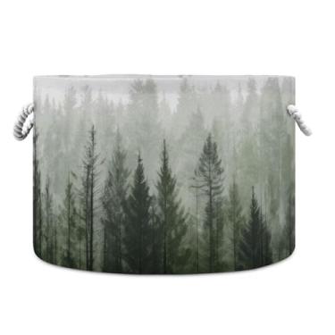 Imagem de JUZIHAI Cesta de armazenamento dobrável de pinheiros, cesto de roupa suja para bebê, cobertor com alças de corda de algodão, caixa organizadora de armário dobrável para quarto, berçário, casa, 50 x 35