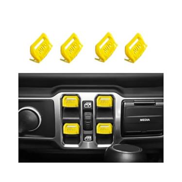 Imagem de 4 peças de capa de botão de interruptor de janela atualizada compatível com Jeep Wrangler JL JLU Gladiator JT 2018-2024 (amarelo-1)