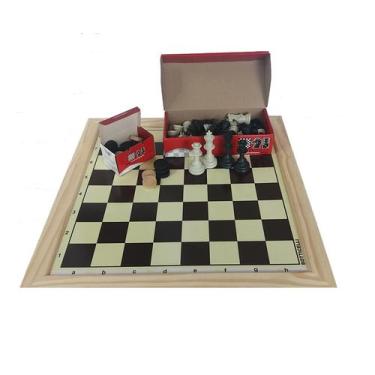 Imagem de Kit jogo de xadrez tabuleiro oficial rei 10 cm + pçs de damas - Bottic