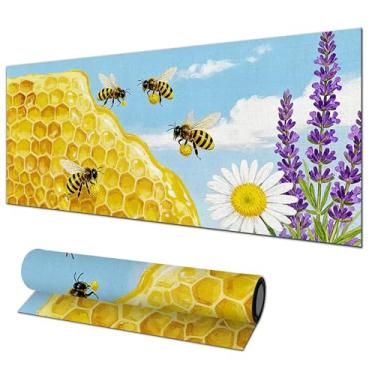 Imagem de HOMETITUTE Tapete de mouse Bees XL, 81,5 x 29 cm, mouse pad para jogos, teclado grande de diatomita para casa e escritório, acessórios de mesa com cena de favo de mel brilhante, superfície de controle