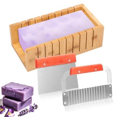 Imagem de Conjunto de ferramentas de corte de sabão, molde de cortador de pão de madeira com cortador de aço inoxidável reto e ondulado para fazer sabonete, pão e sobremesa