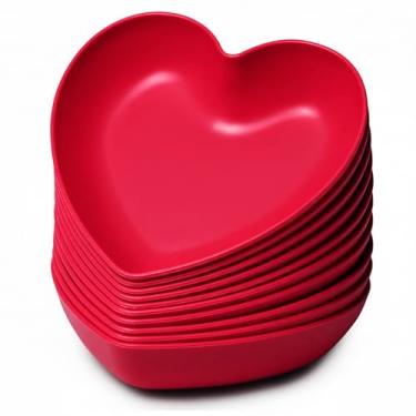Imagem de MATICAN Pratos em forma de coração, pacote com 10 pratos de jantar em forma de coração vermelho, pratos de jantar para dia dos namorados, aniversários, chás de panela, chás de bebê, 14 x 13 x 3 cm