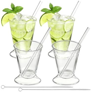 Imagem de ZEAYEA Conjunto de 4 copos Mint Julep, copos de vidro de 350 ml com canudos e pincéis para bar de festa, restaurante, copos transparentes para coquetéis, cerveja, suco, bebidas