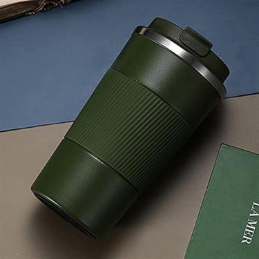 Imagem de Garrafa térmica de viagem 380ml/510ml caneca térmica de café de aço inoxidável dupla com estojo antiderrapante garrafa de vácuo de carro (cor: verde, tamanho: 510ml)