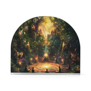 Imagem de Porta-guardanapos escuros de meditação da floresta mística para mesa de cozinha, pacote com 2 porta-guardanapos de jantar, porta-guardanapos de acrílico