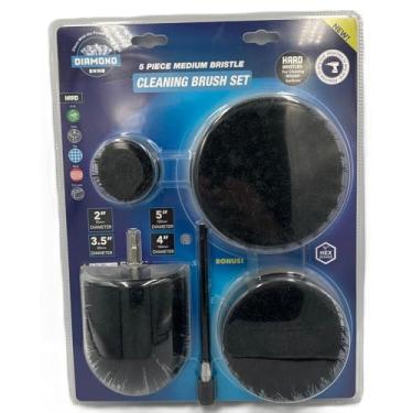 Imagem de Diamond Shine Conjunto de escovas de broca de cerdas médias de 5 peças, escovas de nylon preto com haste hexagonal, cabeças de 5 a 12 cm de diâmetro, esfregão elétrico para azulejo, argamassa