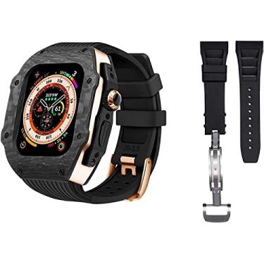 Imagem de XNWKF Estojo de relógio de fibra de carbono de luxo com kit de modificação de 2 bandas, para Apple Watch 8 Ultra 49mm, conjunto de retrofit de capa de relógio de borracha de silicone,
