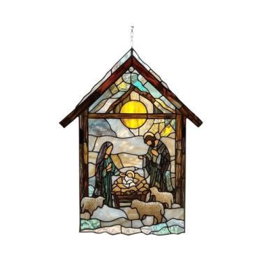 Imagem de Ornamento De Janela Artesanal 2D Em Acrílico Colorido Com Cena De Nata